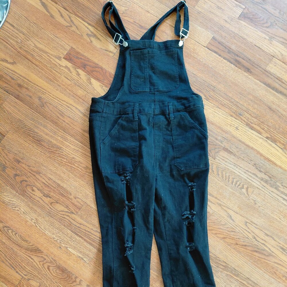 OverJill Womens Distressed Denim Overalls Black Size Size XL